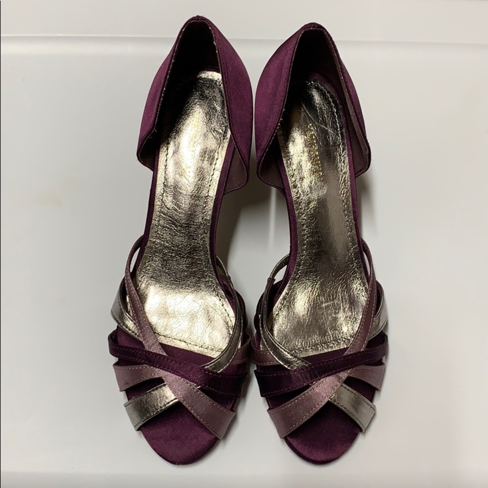 H & M purple silver satin heels formal wedding 6